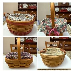 4-Charming Longaberger Woven Baskets with Floral Liners
